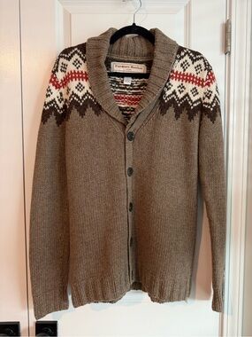 Farmers Market Iceland Wool Cotton Fair Isle Shawl Collar Cardigan Neutral Sz M
